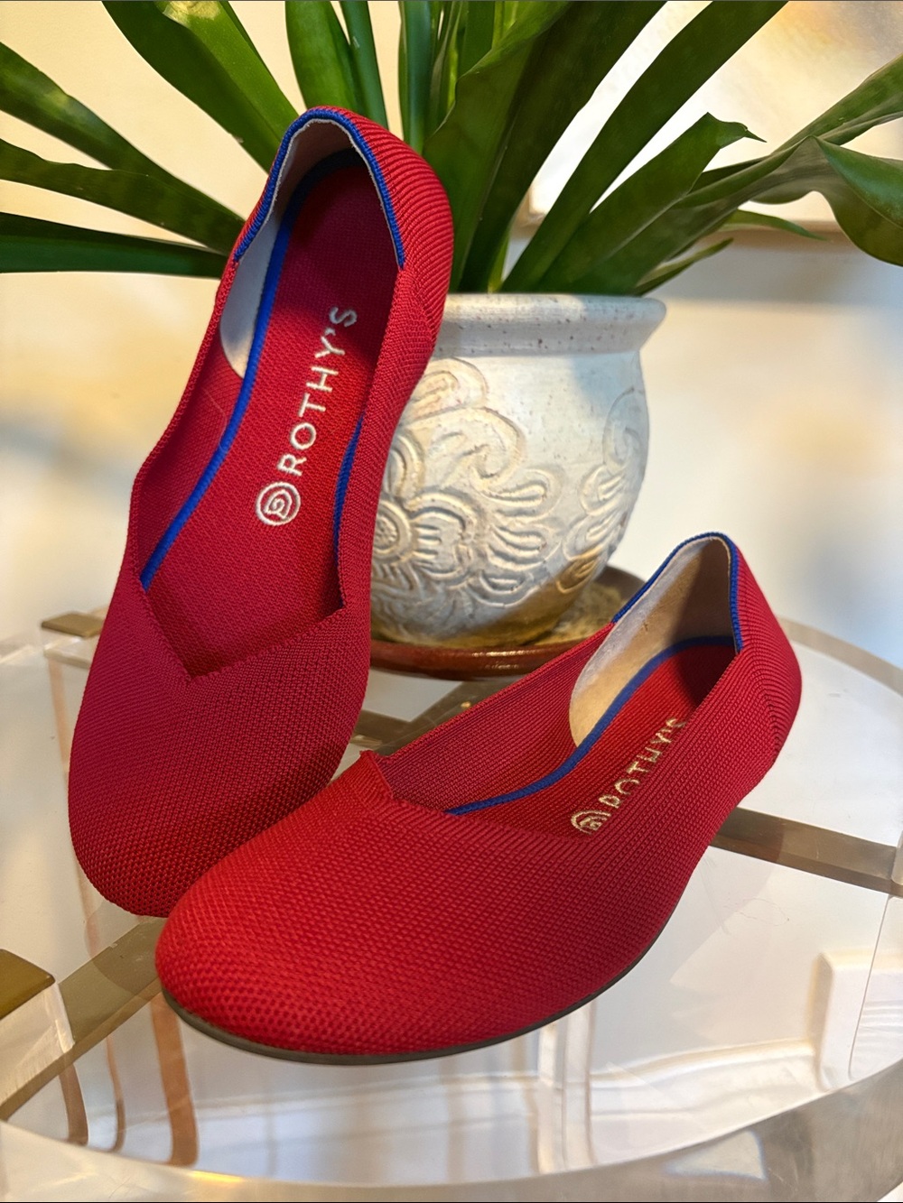 Rothy's Red Knit Pointed Ballet Flats